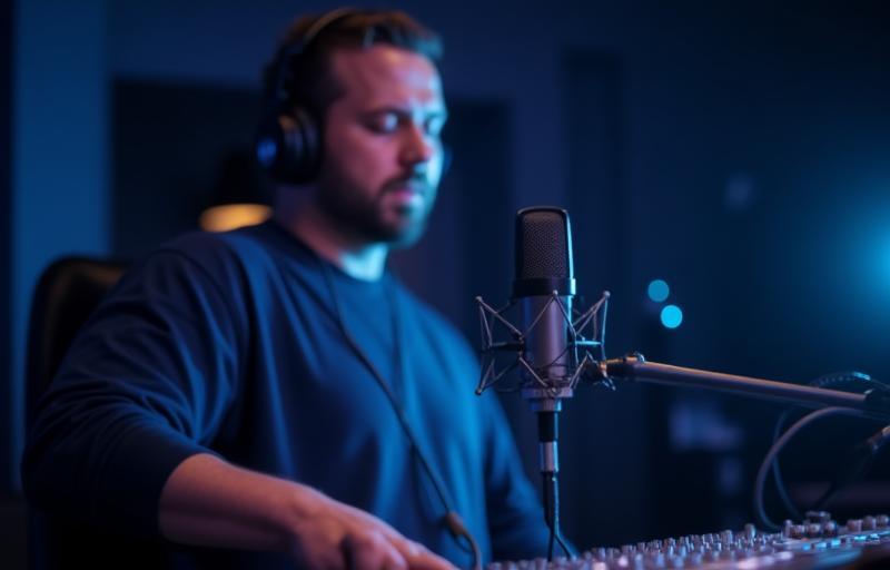 Professional audio recording session in a modern studio.